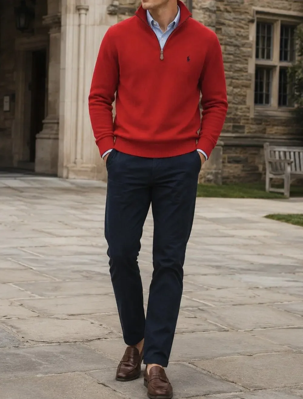 Polo Ralph Lauren Men’s L Red Cotton Quarter Zip Pullover Sweater Pony